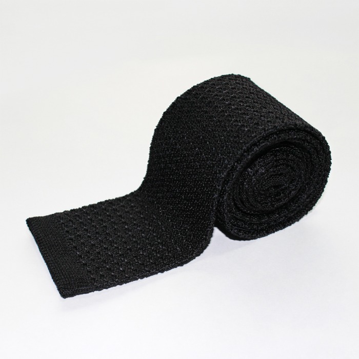 [ANEPIGRAPHE] SOLID SILK KNITTED TIE (BLACK)