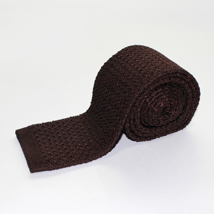 [ANEPIGRAPHE] SOLID SILK KNITTED TIE (BROWN)