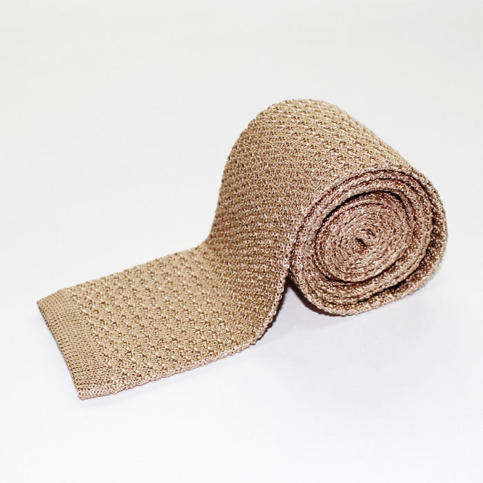 [ANEPIGRAPHE] SOLID SILK KNITTED TIE (BEIGE)