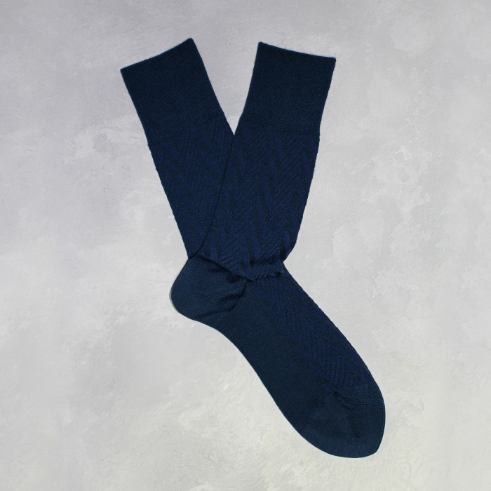 [ANEPIGRAPHE] Denim blue shadow herringbone wool socks